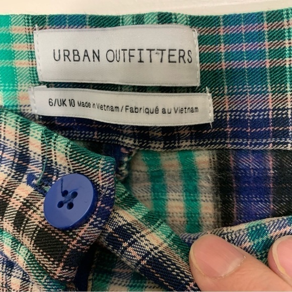 Urban Outfitters Green Plaid Pant High Rise Sz 6 Blue Tartan Front Slit Grungy - Picture 11 of 12